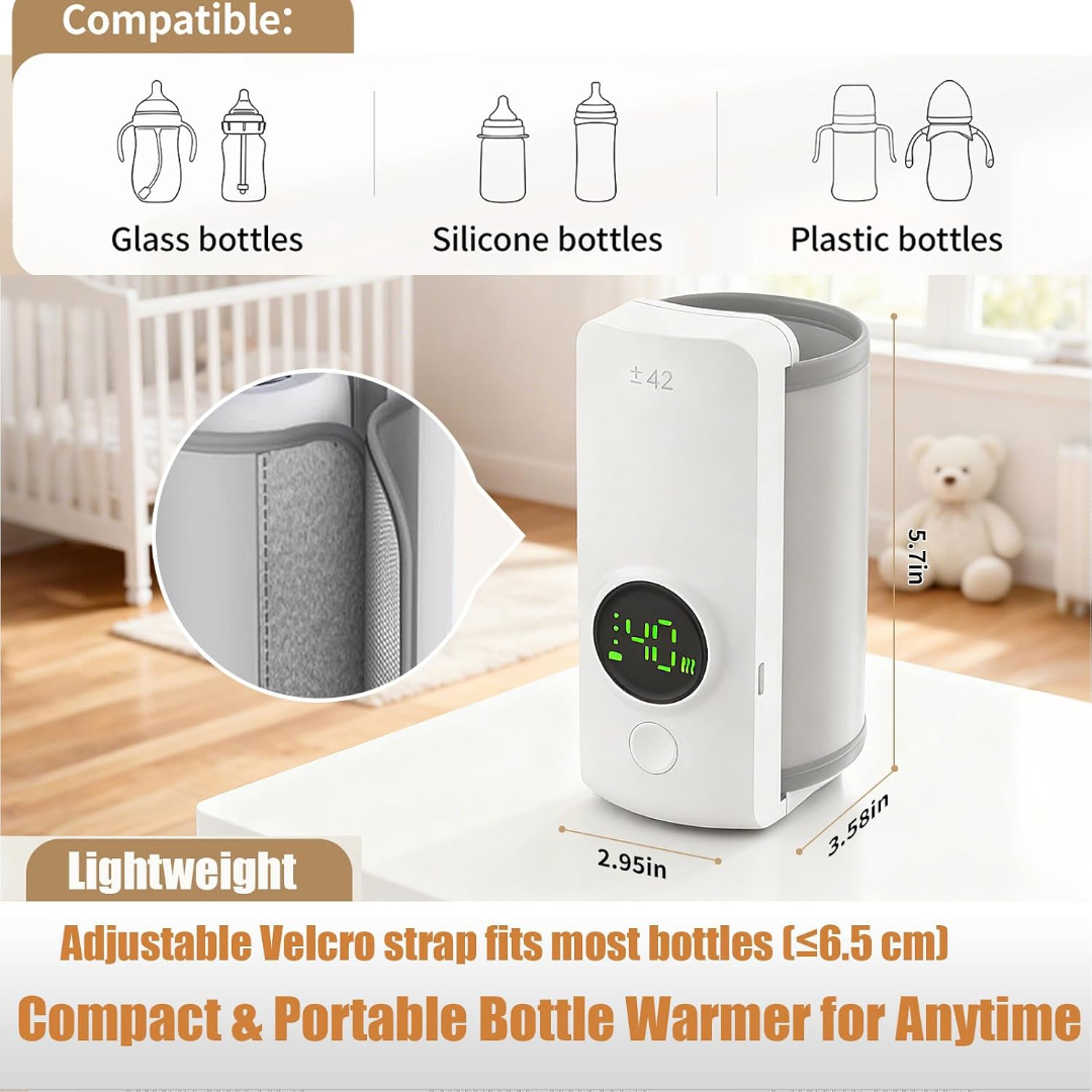 Baby bottle warmer with adjustable fastening wrap