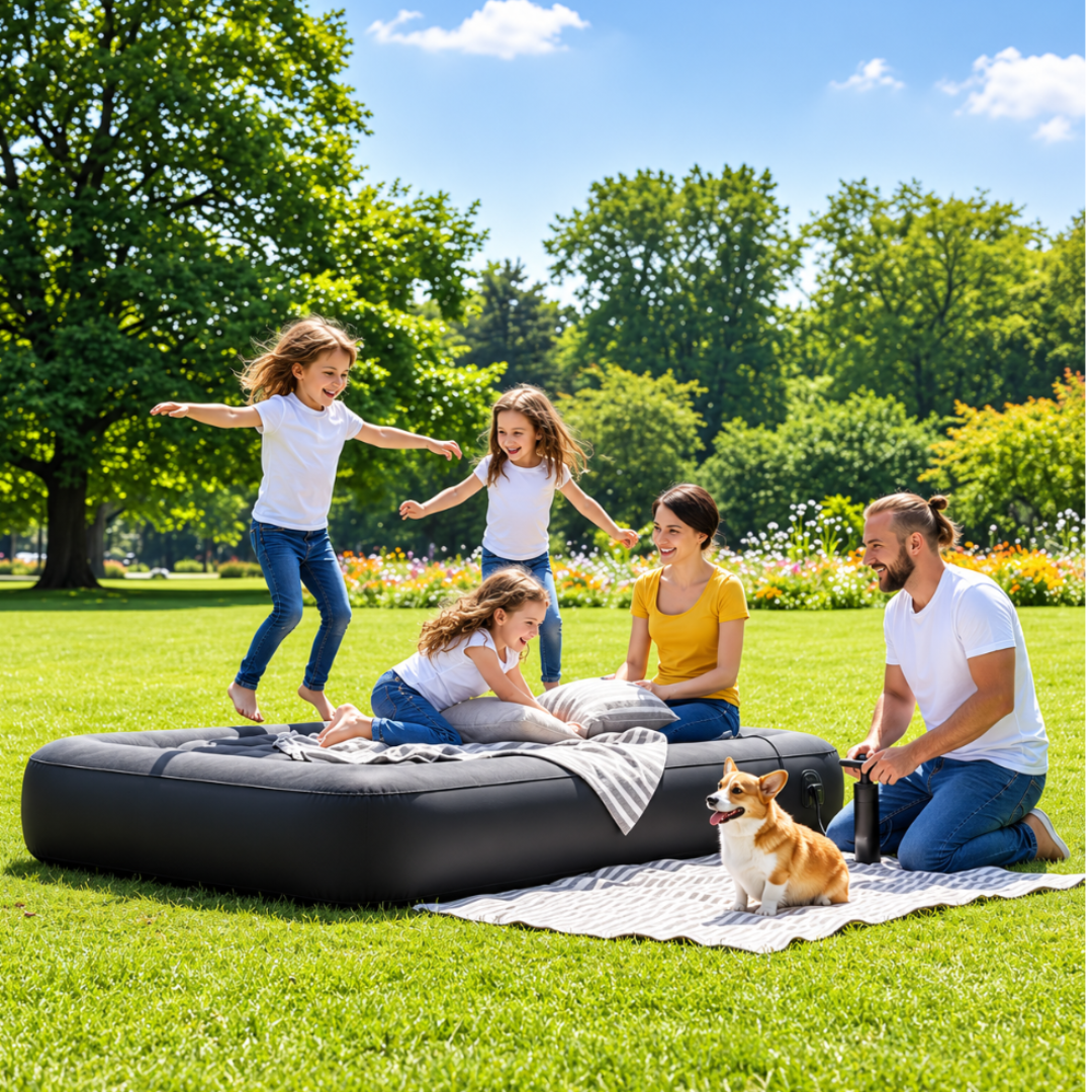 Double inflatable air mattress with built-in electric pump