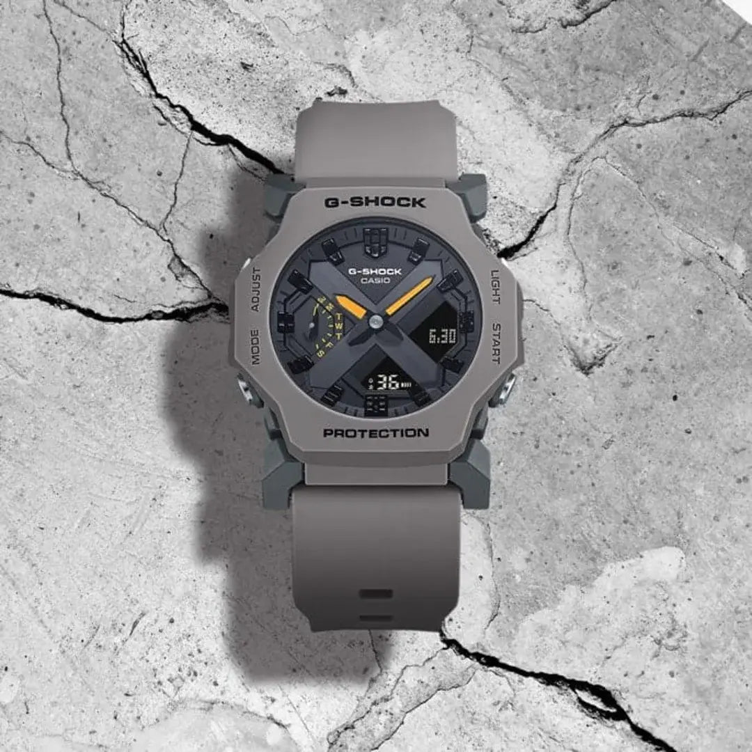 G-Shock watch on a textured gray background
