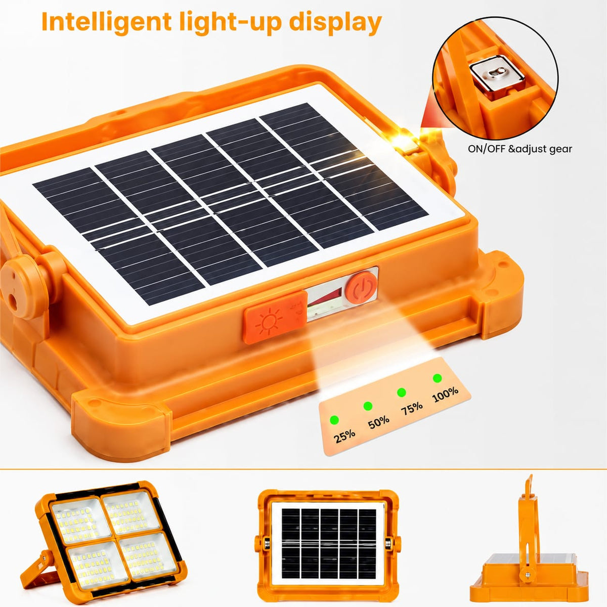 Solar search light with built-in solar panel