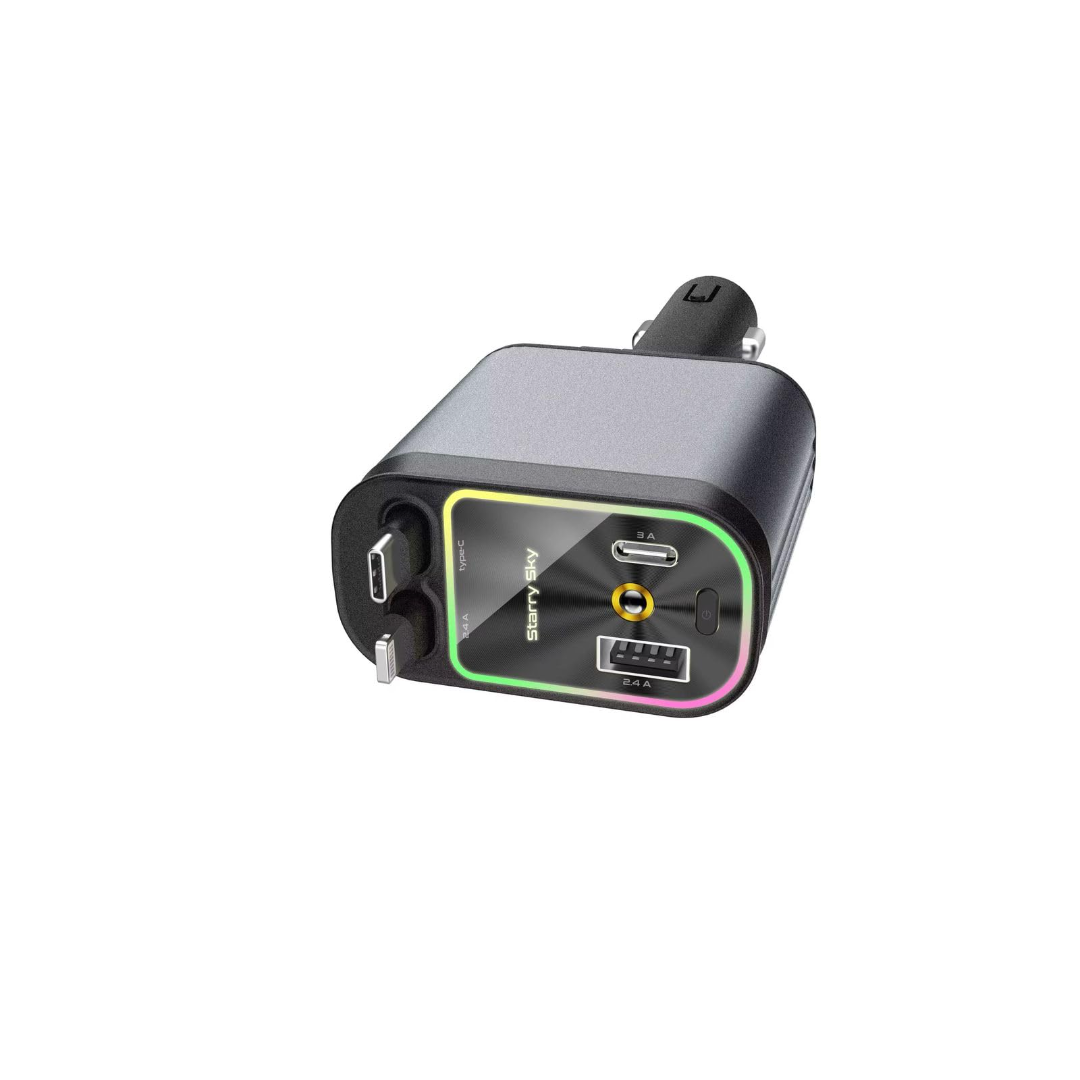 USB-C car charger with built-in retractable cable