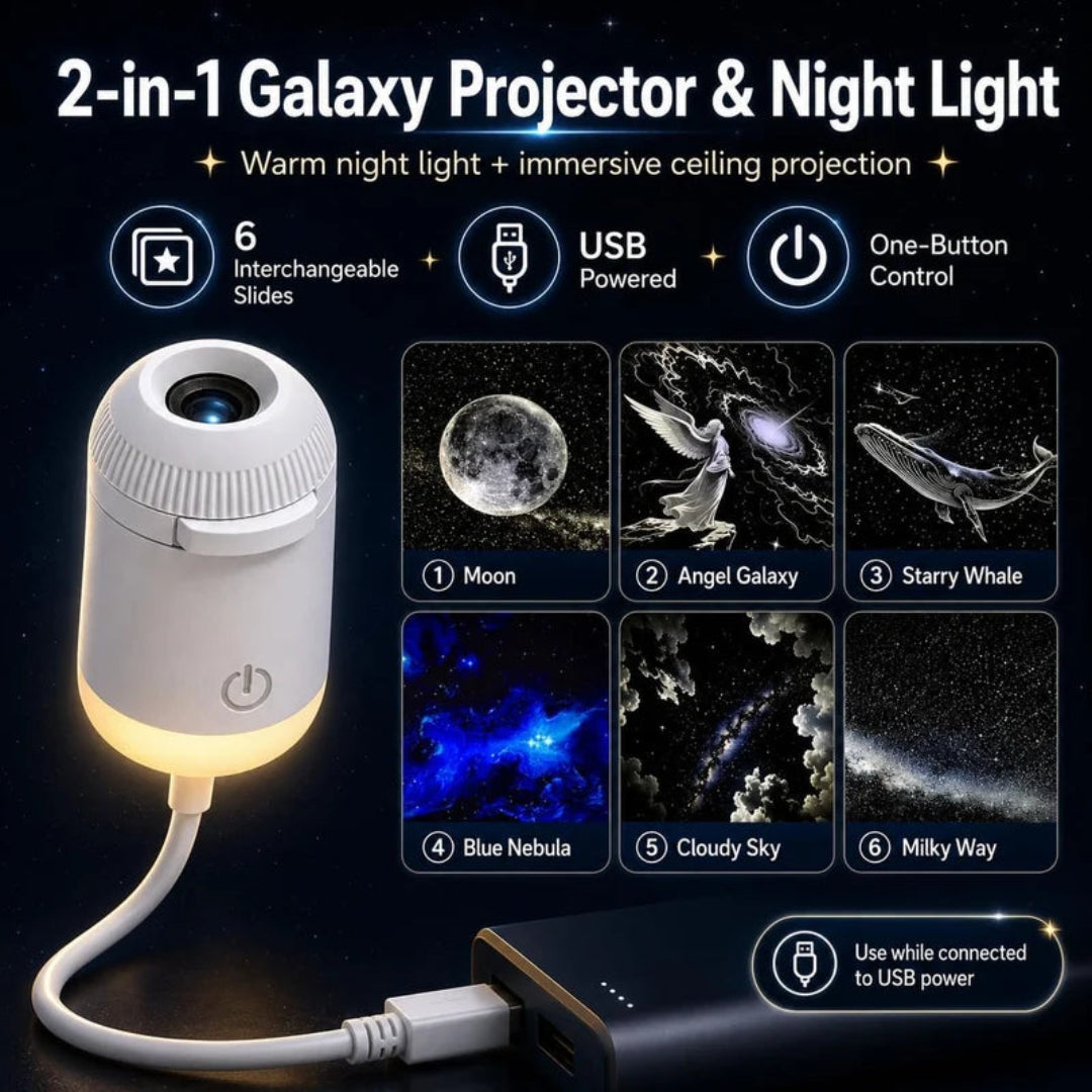 Close up design of USB Galaxy Star Projector and bedside night lamp in UAE