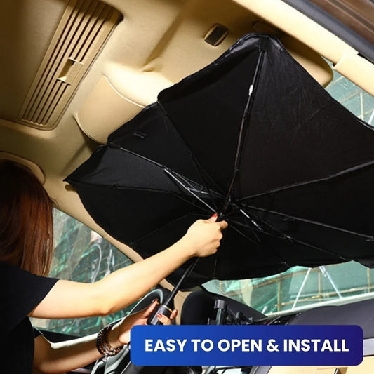 windshield sun shade UAE, car sunshade, car interior sun protection, windshield shade for car, car heat protection, car sun shade Dubai, umbrella car sun shade