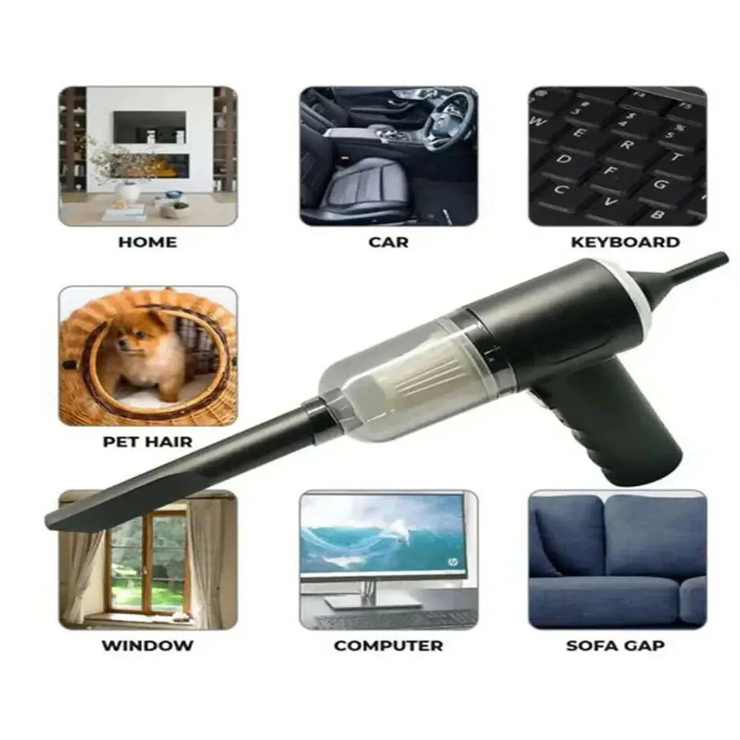 Vacuum cleaner with various cleaning applications shown on a white background