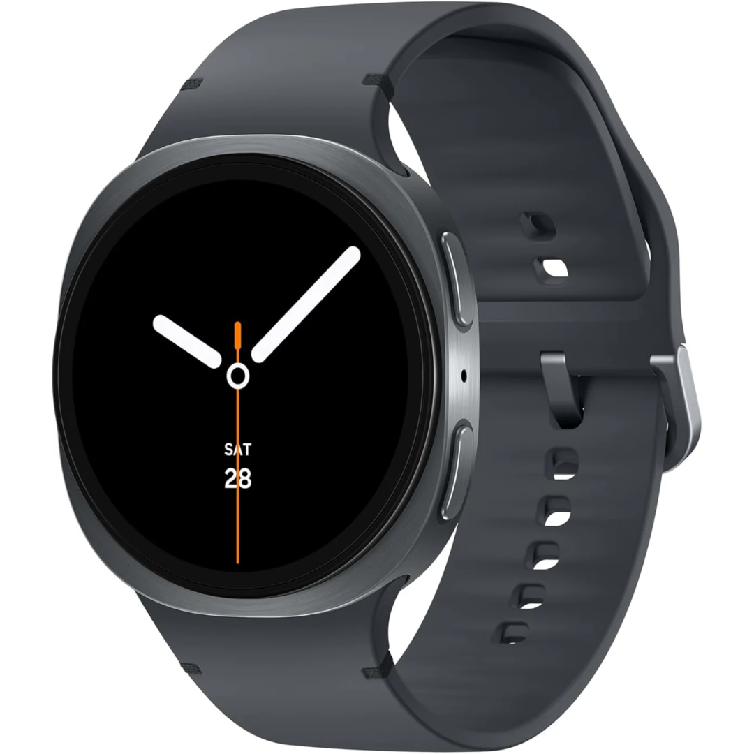 Smartwatch with a dark gray band on a white background