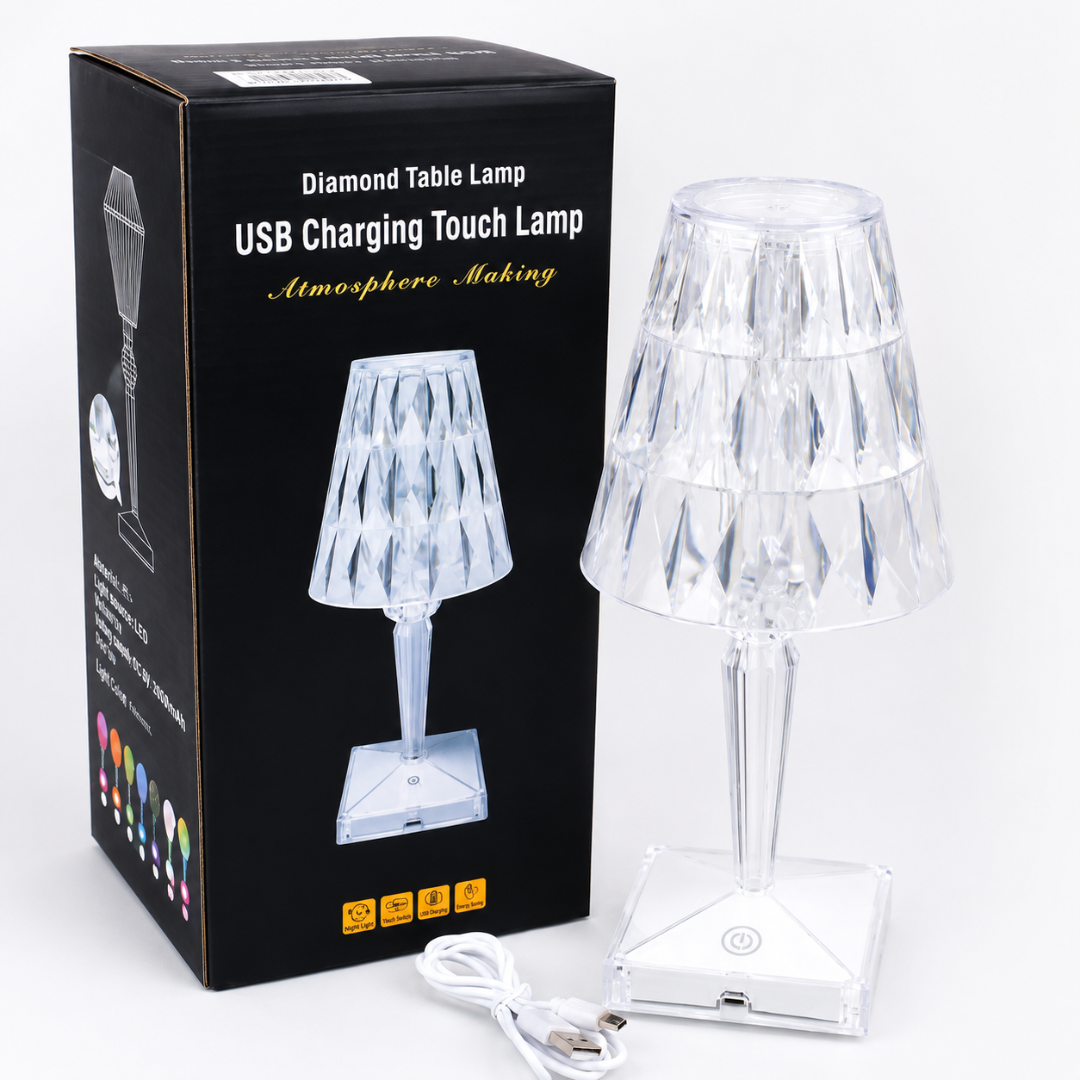Crystal cordless table lamp with touch control