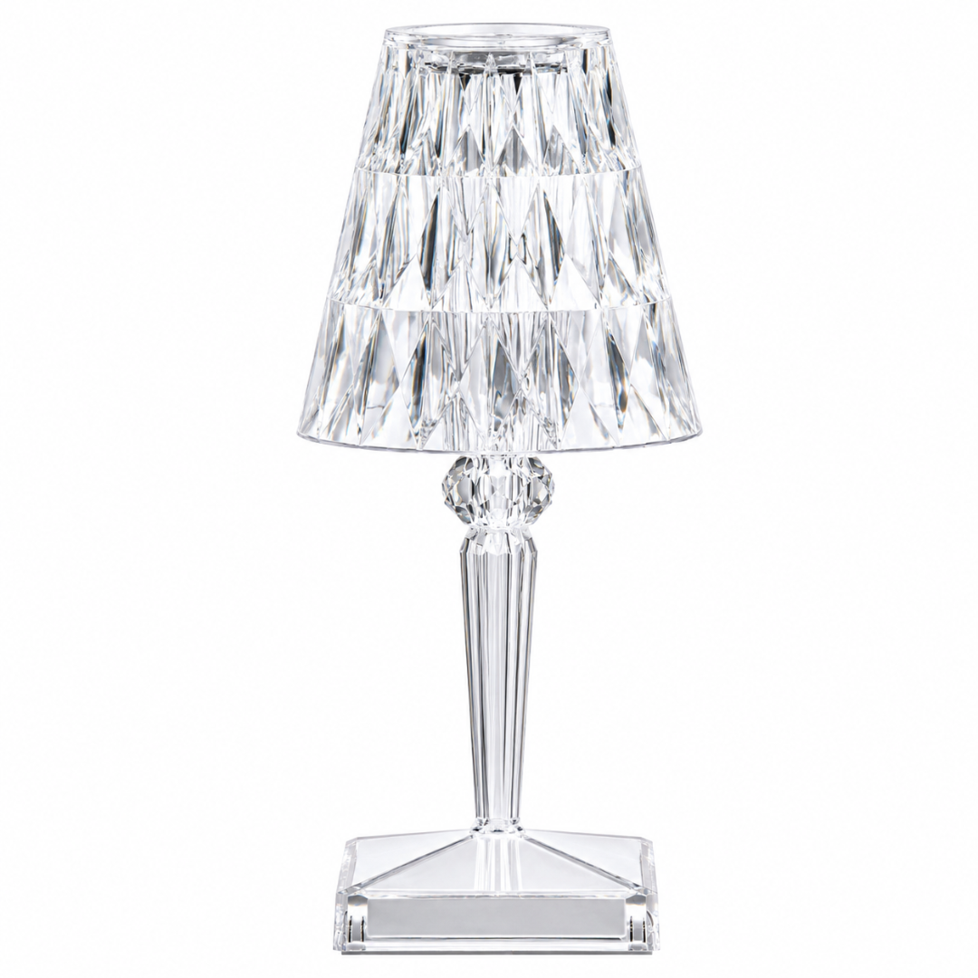 Crystal-cut rechargeable LED table lamp with warm white light