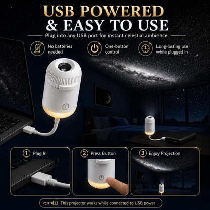 Cozy bedroom room ambiance and aesthetic lighting with galaxy star projector