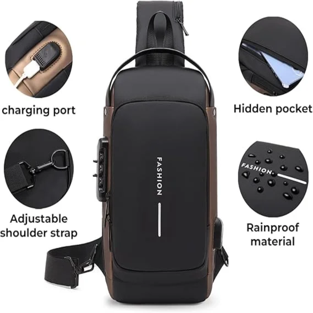 Men's sling bag with USB charging port