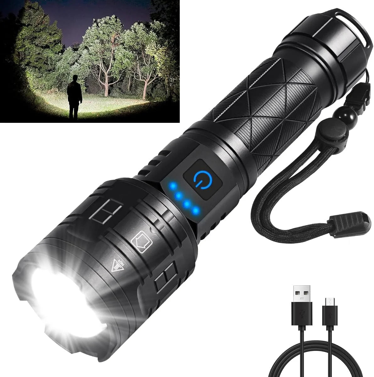 P90 rechargeable flashlight with USB-C charging