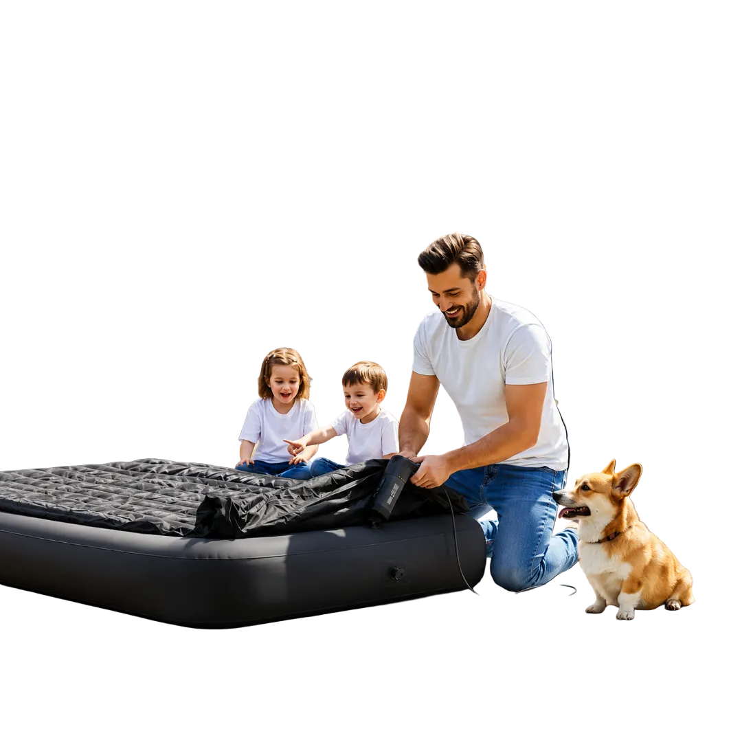 Black portable double inflatable air bed