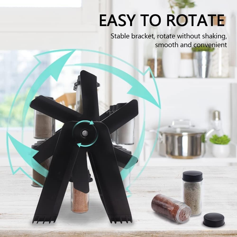 360° Rotating Ferris Wheel Spice Rack Organizer with 18 Glass Jars