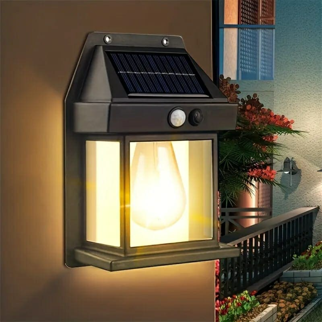 Solar outdoor security wall light with motion sensor