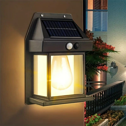 Solar outdoor security wall light with motion sensor
