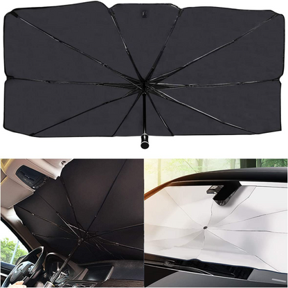 Foldable umbrella car sun shade with storage pouch